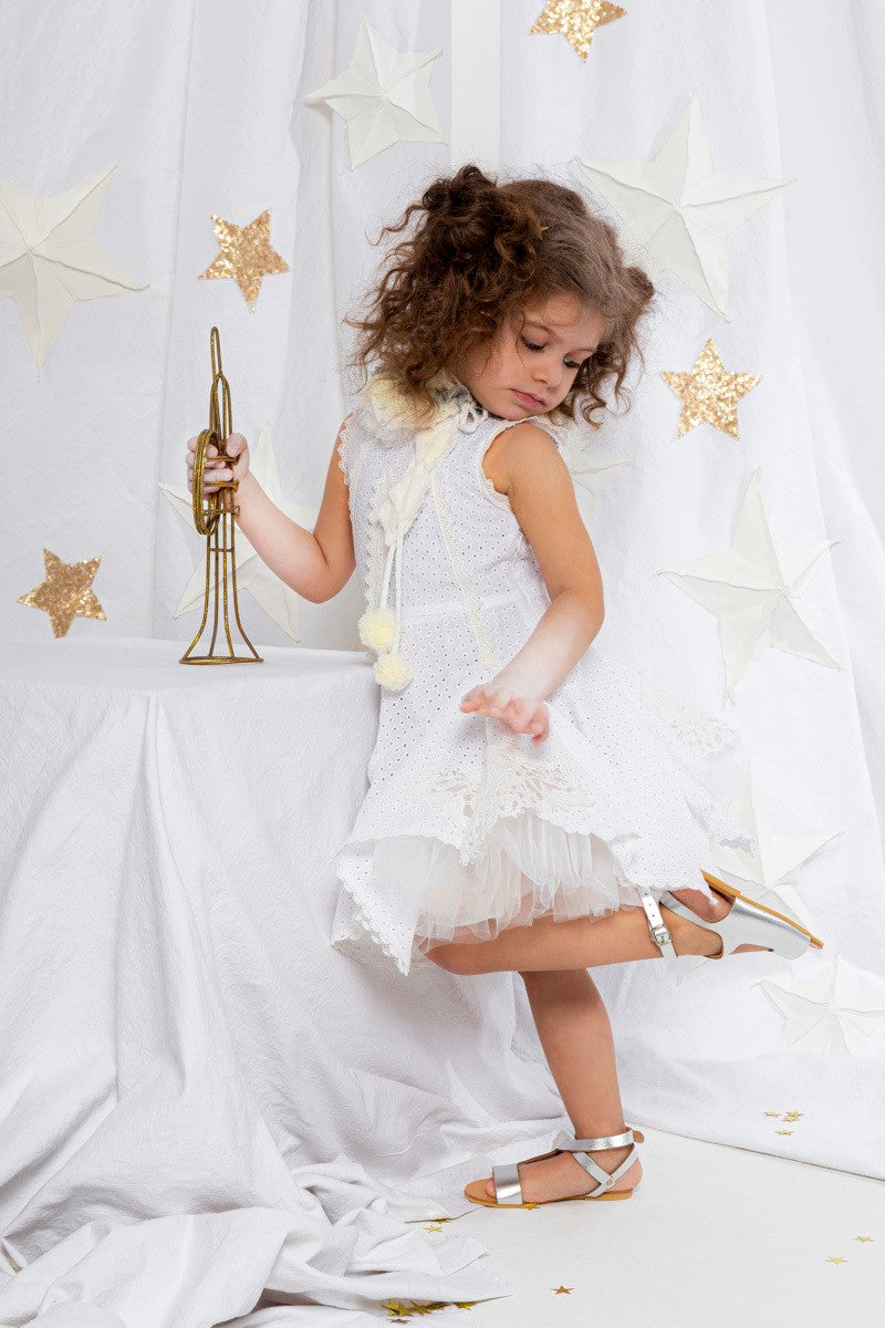 BABY U ROCK 22002G04AAC "LEILA" ΦOΡΕΜΑ ΛΕΥΚΟ ΒΑΜΒΑΚΕΡΟ BRODERIE ΜΑΖΙ ΜΕ ΜΠΑΝΤΑΝΑ