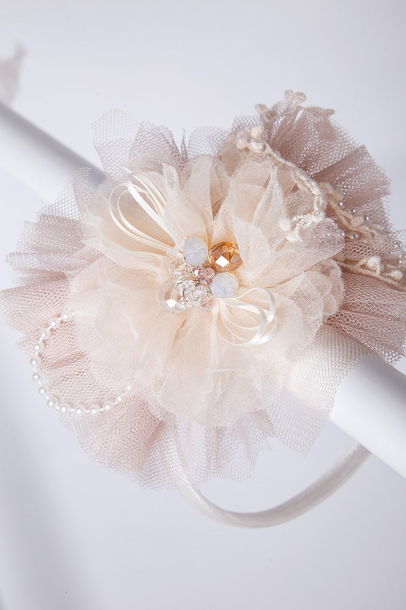 Χειροποίητη στέκα με τούλι, χάντρες και πέτρες τύπου swarofski.