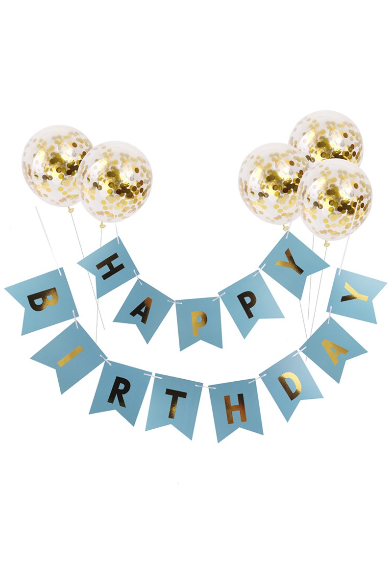 Χάρτινο banner "Happy birthday" σε μπλέ με χρυσό.