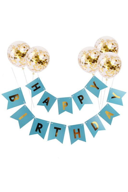 Χάρτινο banner "Happy birthday" σε μπλέ με χρυσό.