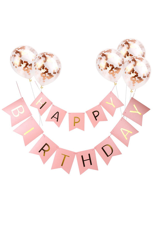 Χάρτινο banner "Happy birthday" σε ροζ  με χρυσό χρώμα.