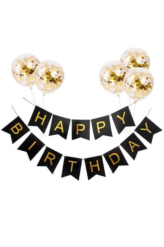 Χάρτινο banner "Happy birthday" σε μαύρο με χρυσό χρώμα.