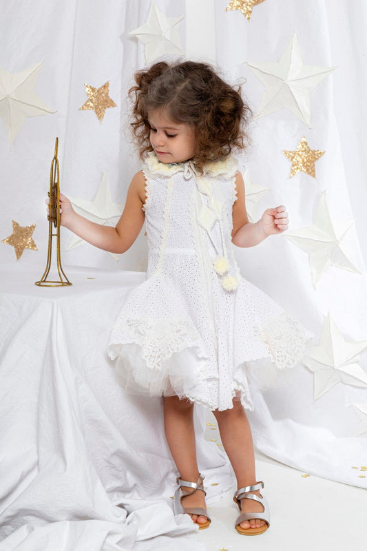 BABY U ROCK 22002G04AAC "LEILA" ΦOΡΕΜΑ ΛΕΥΚΟ ΒΑΜΒΑΚΕΡΟ BRODERIE ΜΑΖΙ ΜΕ ΜΠΑΝΤΑΝΑ