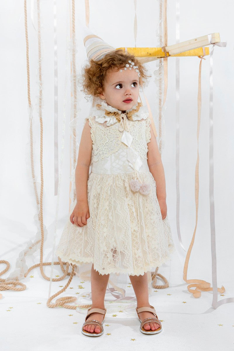 BABY U ROCK 22002G05BAC ZELDA ΒΑΜΒΑΚΕΡΟ CREAM ΔΑΝΤΕΛΕΝΙΟ ΦΟΡΕΜΑ ΜΕ ΜΠΑΝΤΑΝΑ